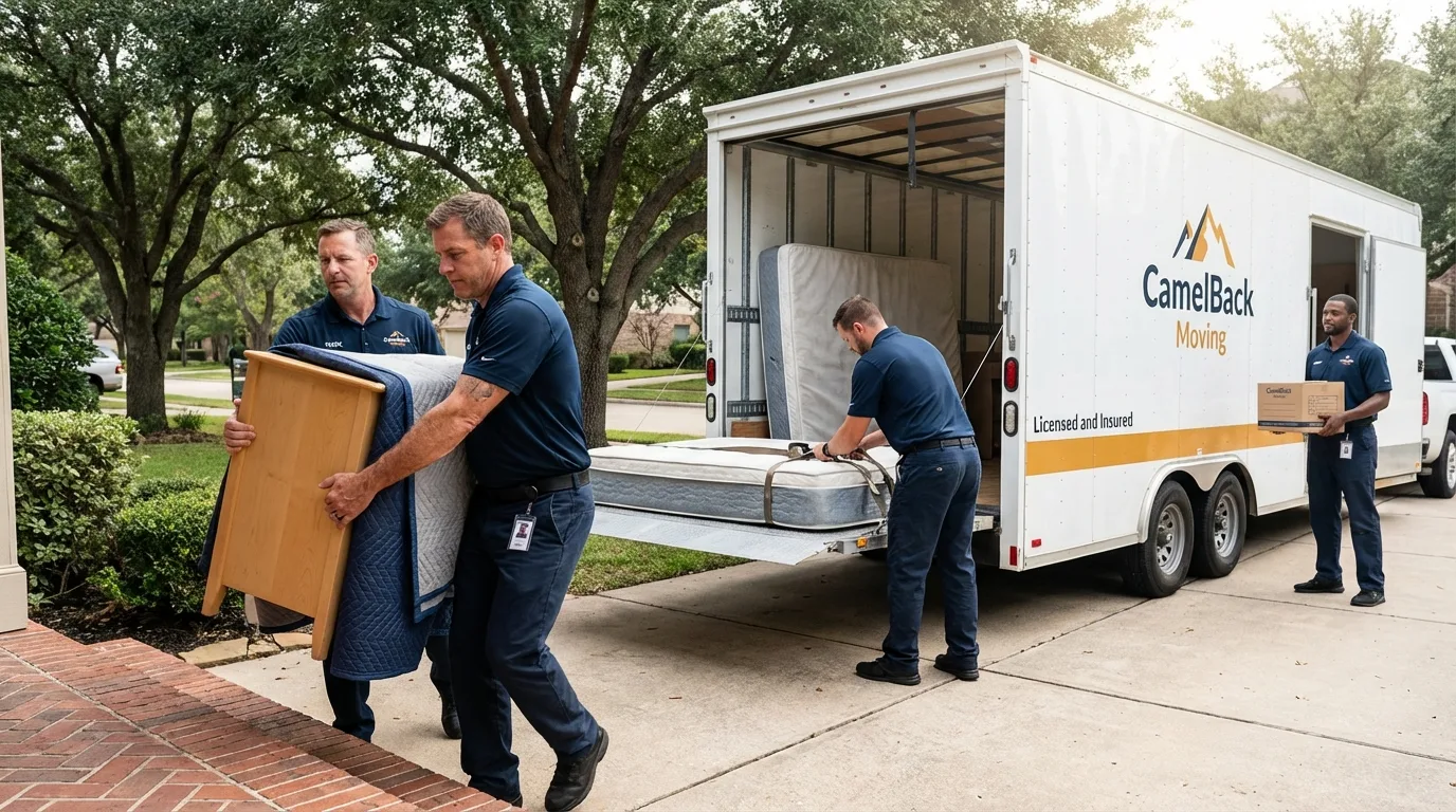 Crew loading residential truck for cross-state move from Muscoda, WI
