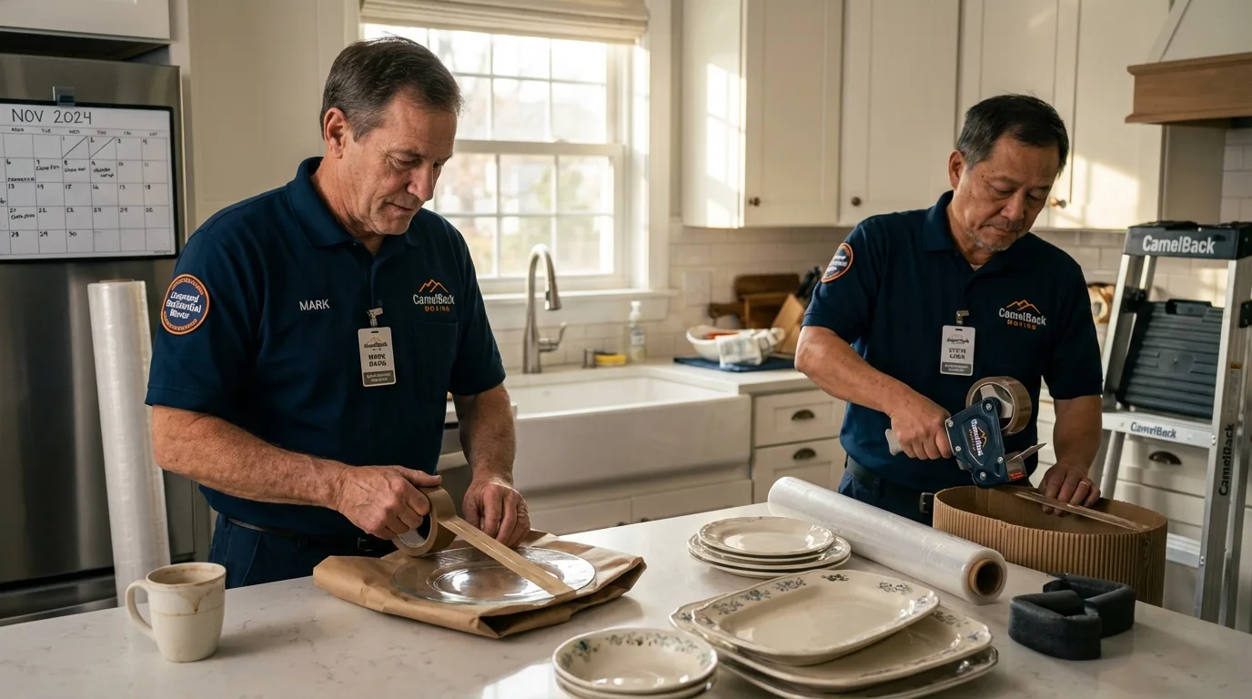 Professional crew packing kitchen dishware in Muscoda, WI